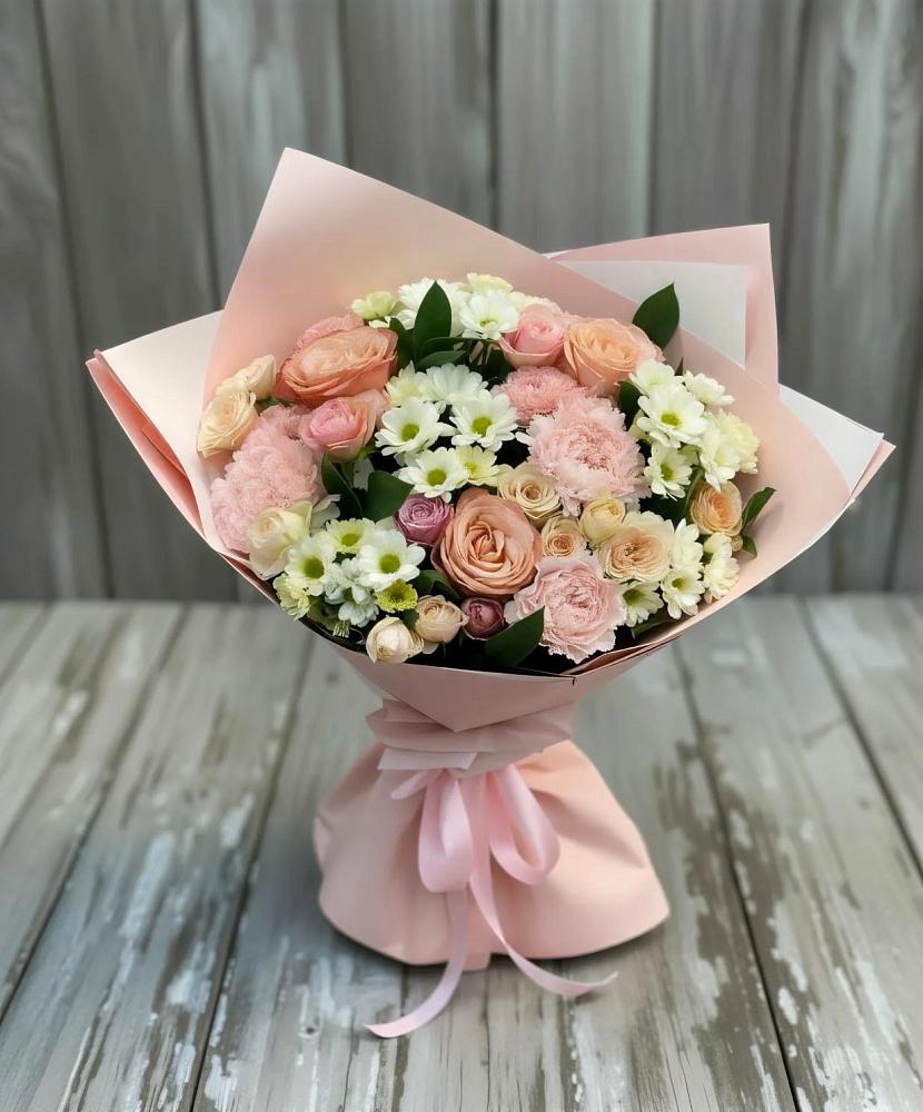 Букет цветов из: Гвоздики, Розы и Хризантемы в Артём