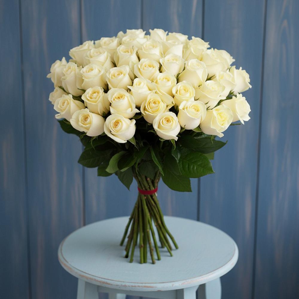 Букет 51 Белая роза Эдлесс Лав в Артём