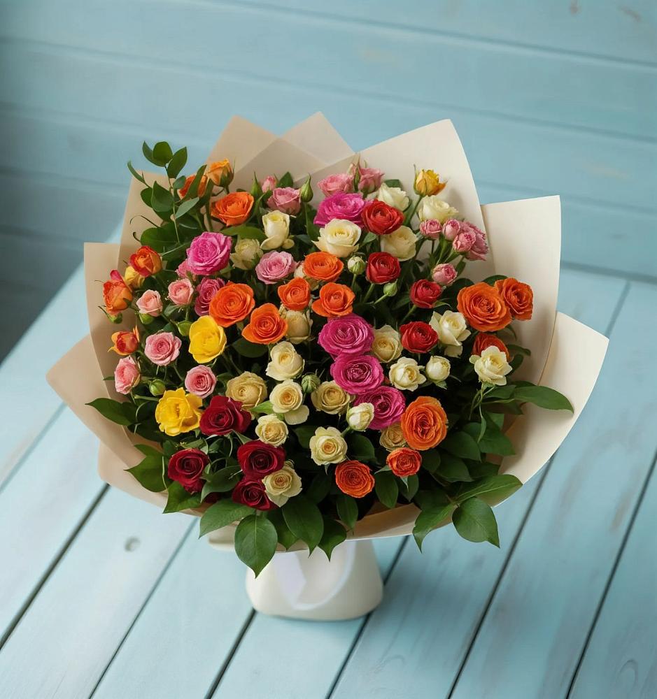 Букет Микс из разноцветных кустовых роз в Артём