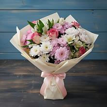 Букет цветов из:  Хризантемы, Альстромерии и Розы в Артём