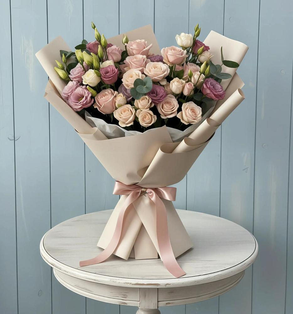 Букет цветов из: Розы и Лизиантусы в Артём