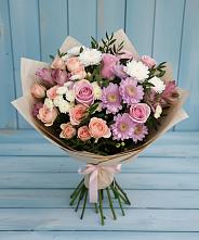 Букет цветов из:  Хризантемы, Розы и Альстромерии в Артём