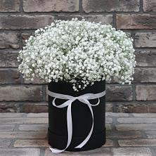Цветочная композиция из Гипсофила в шляпной коробке в Артём